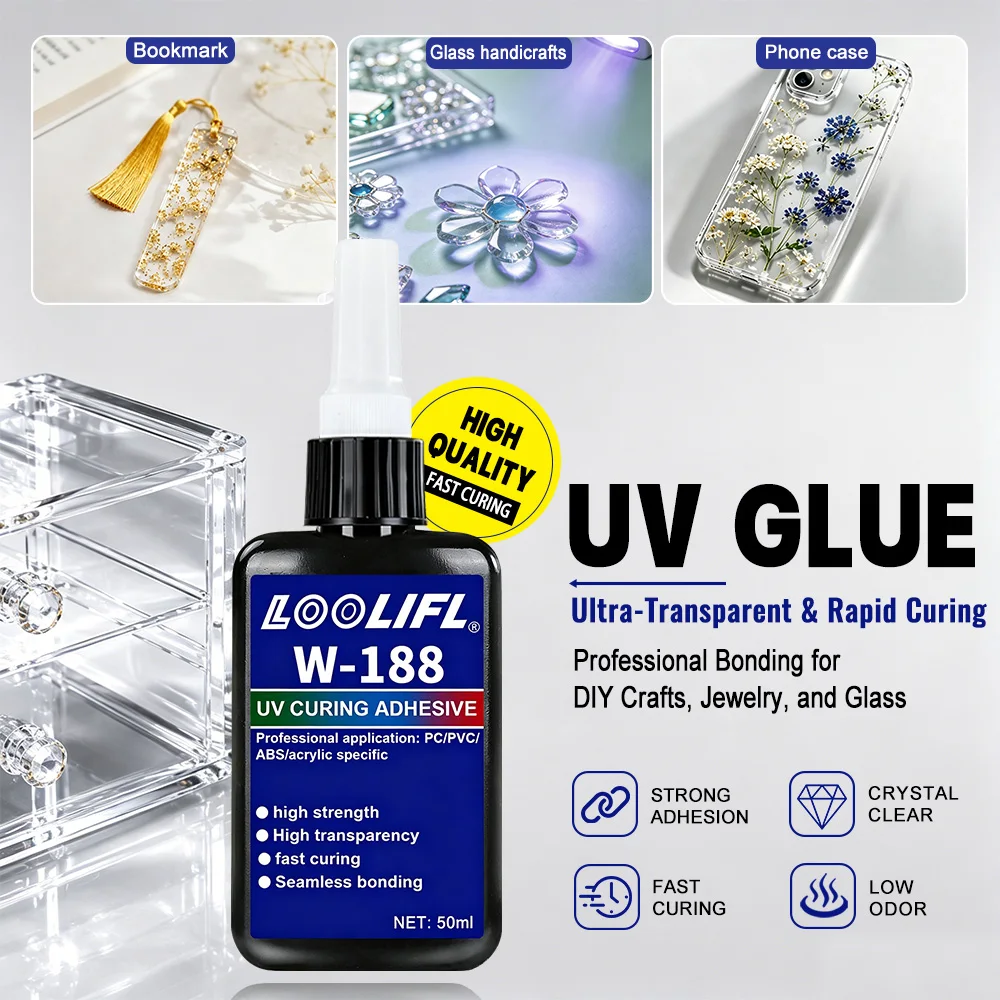 UV-Kleber 50ml, Schnell Härtender Transparenter Klebstoff für PC PVC ABS Acryl Kunststoff DIY Basteln & Reparaturen