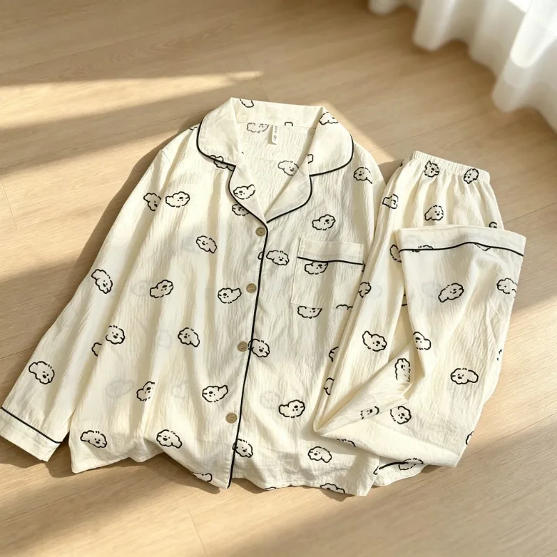 2Pcs Sleepwear Sweet Women Autumn Lapel Neck Long Sleeve Long Pants Cute Sweet Women‘s Pajamas Set Ladies Homewear Loungewear image 6