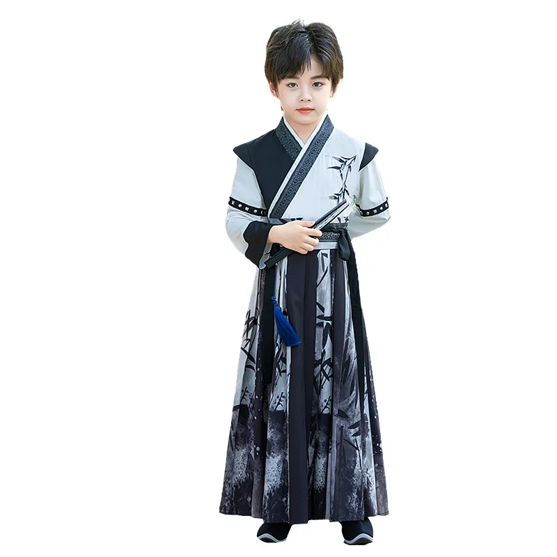 Boys Hanfu Stage Outfit Robe Baby Tang Suit Children Ancient Chinese Traditional Swordsman Costume Kids New Year Clothes 2024