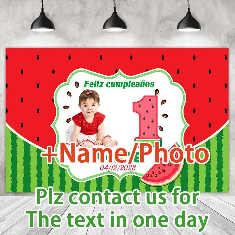 Watermelon Party Backdrops Children Kids Photography Cake Smash Seed Rain Red Green Background Shoot Customize Name Photo