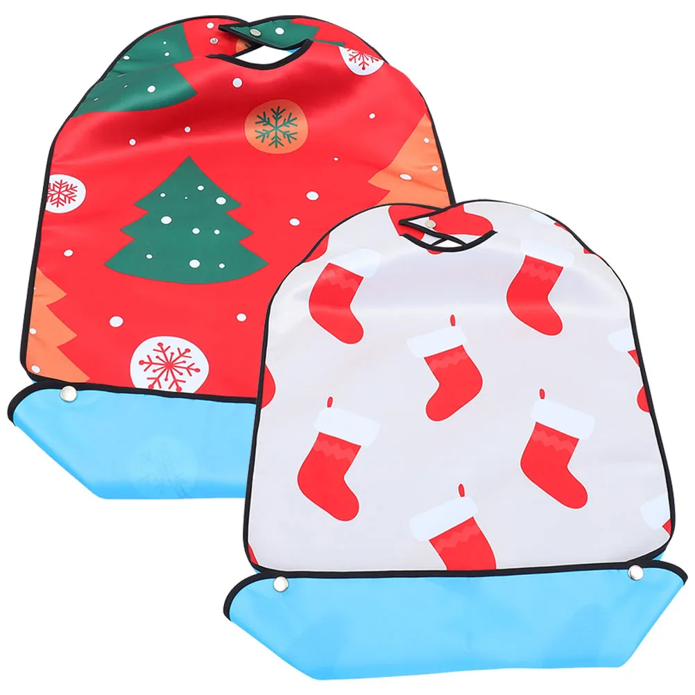 

2pcs Christmas Adult Bib Adjustable Waterproof For Elderly Women Patients Xmas Eating Burp Cloth Multi-Use Clothing Protector