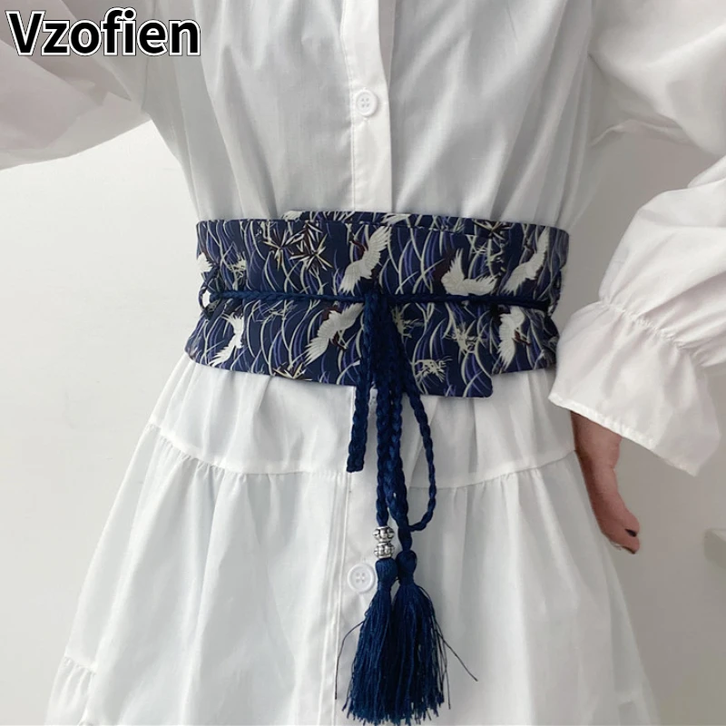 Japanese Kimono Belt Crane Embroidery Vintage Style Waist Cummerbunds Yukata Dress Waistband Trendy Waist Decoration Haori Obi