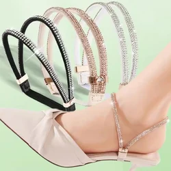 Correa de zapatos de tacón alto con diamantes de imitación para mujer, 2 piezas, cordones de diamantes, anticaída, cinturón, taladro, cinturones elásticos fijos