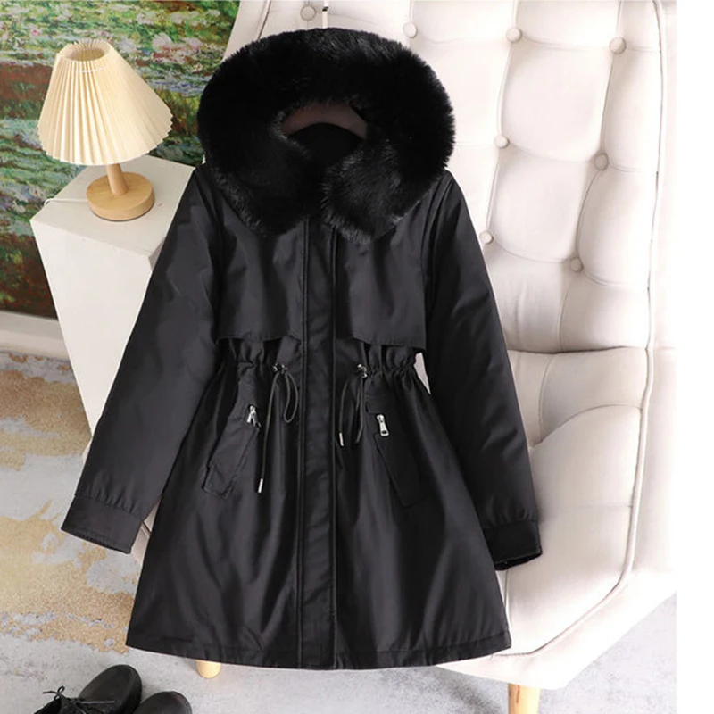 2024 Winter Autumn New Women Parka Clothes Long Coat Wool Liner Hooded Jacket Fur Collar Thick Warm Snow Wear Padded Parka