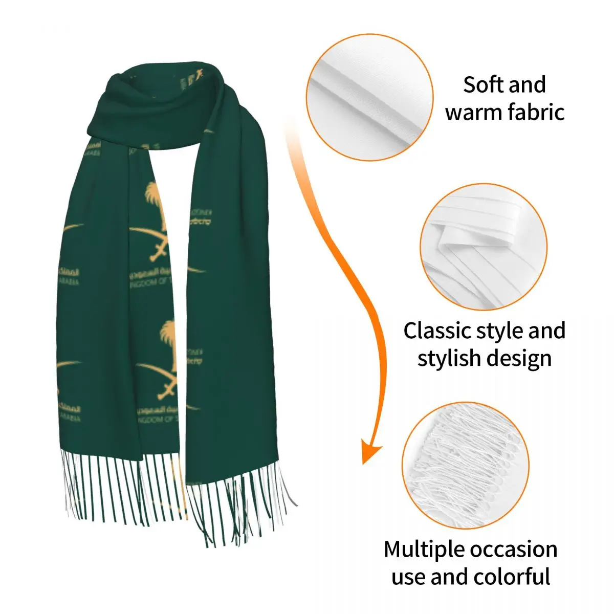 Custom Personalized Print Kingdom Of Saudi Arabia Scarf Men Women Winter Warm Fashion Luxury Versatile Scarves Shawls Wraps