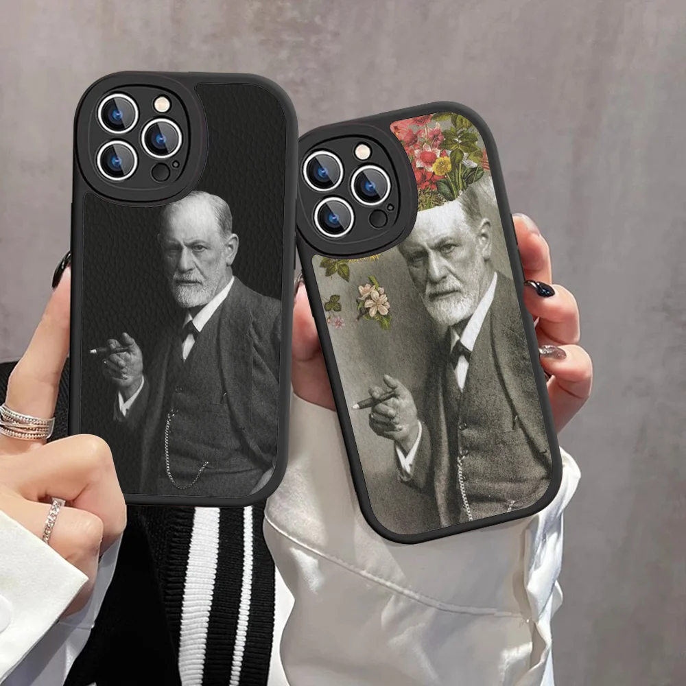 Sigmund Psychoanalysis Freud Phone Case Hard Leather For IPhone 16 15 14 13 12 Mini 11 14 Pro Max Xs X Xr 7 8 Plus Fundas