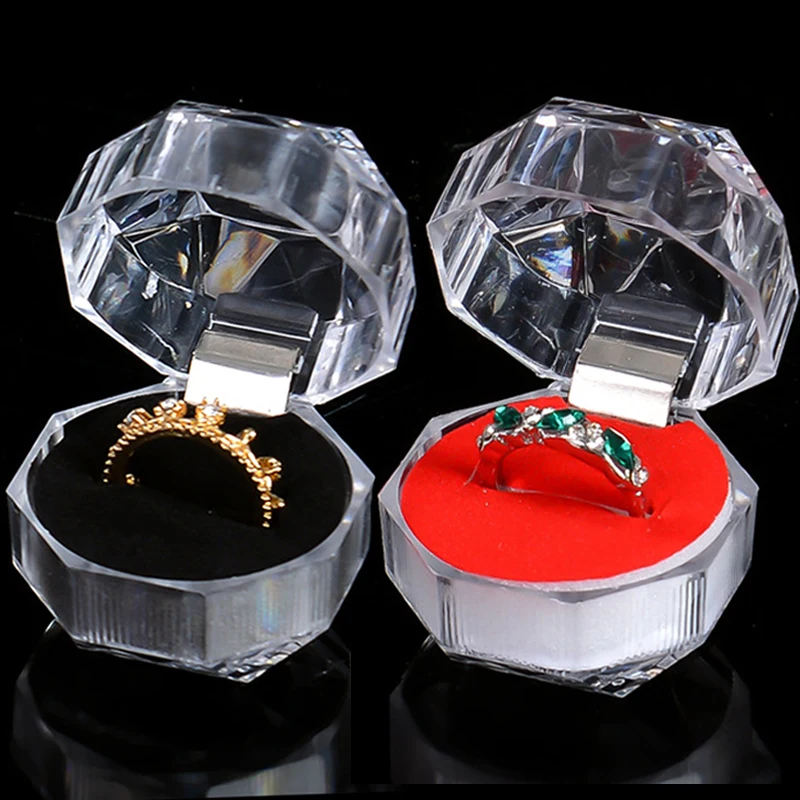 

Acrylic Transparent Square Ring Boxes For Jewelry Display Storage Box Ring Earring Holder Wedding Packaging Jewelry Box Cases