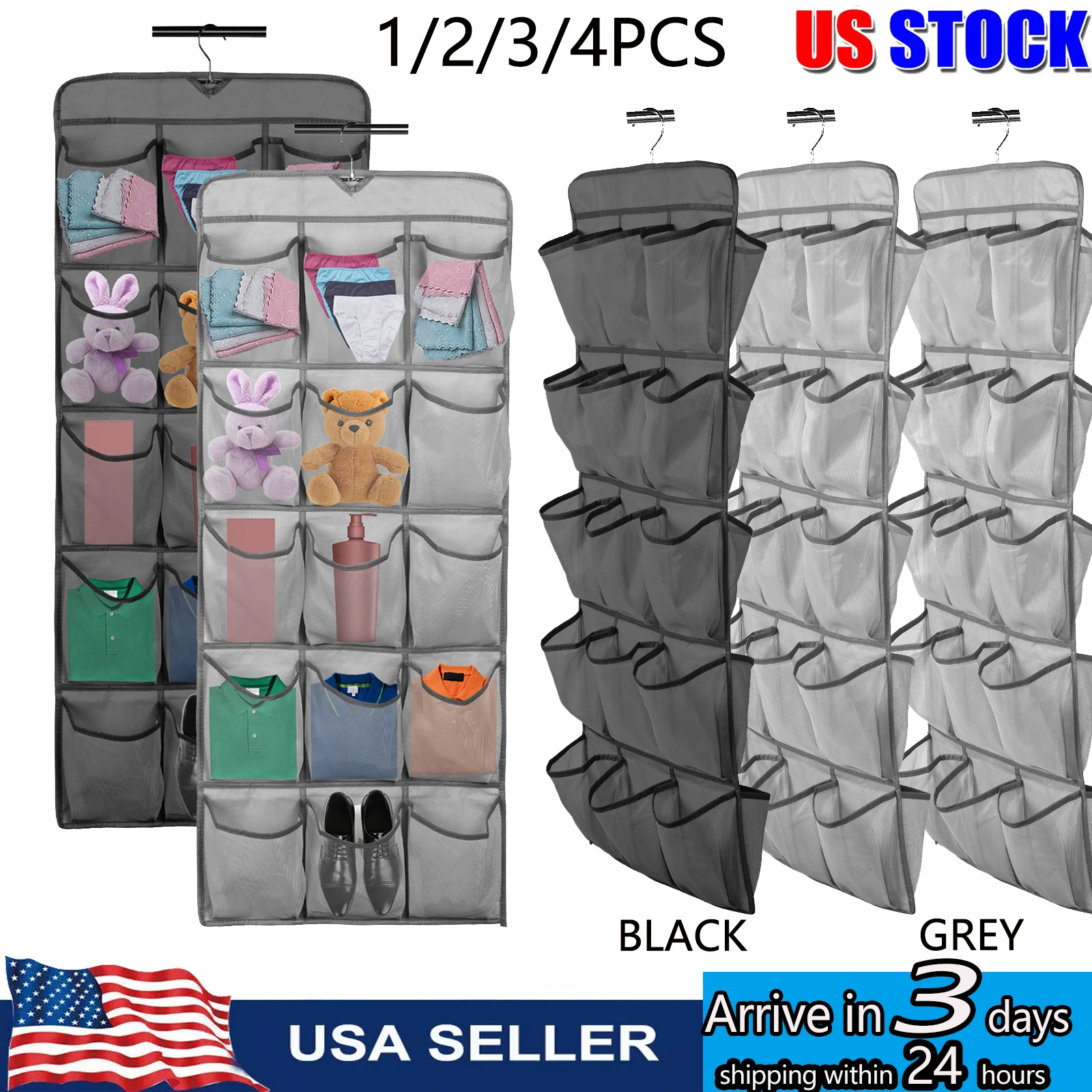 

Dual Sided Hanging Shoe Organizer 30 Large Pockets Closet Storage Shelves with Rotating Hanger Space Saving Storage Rack Bedroom