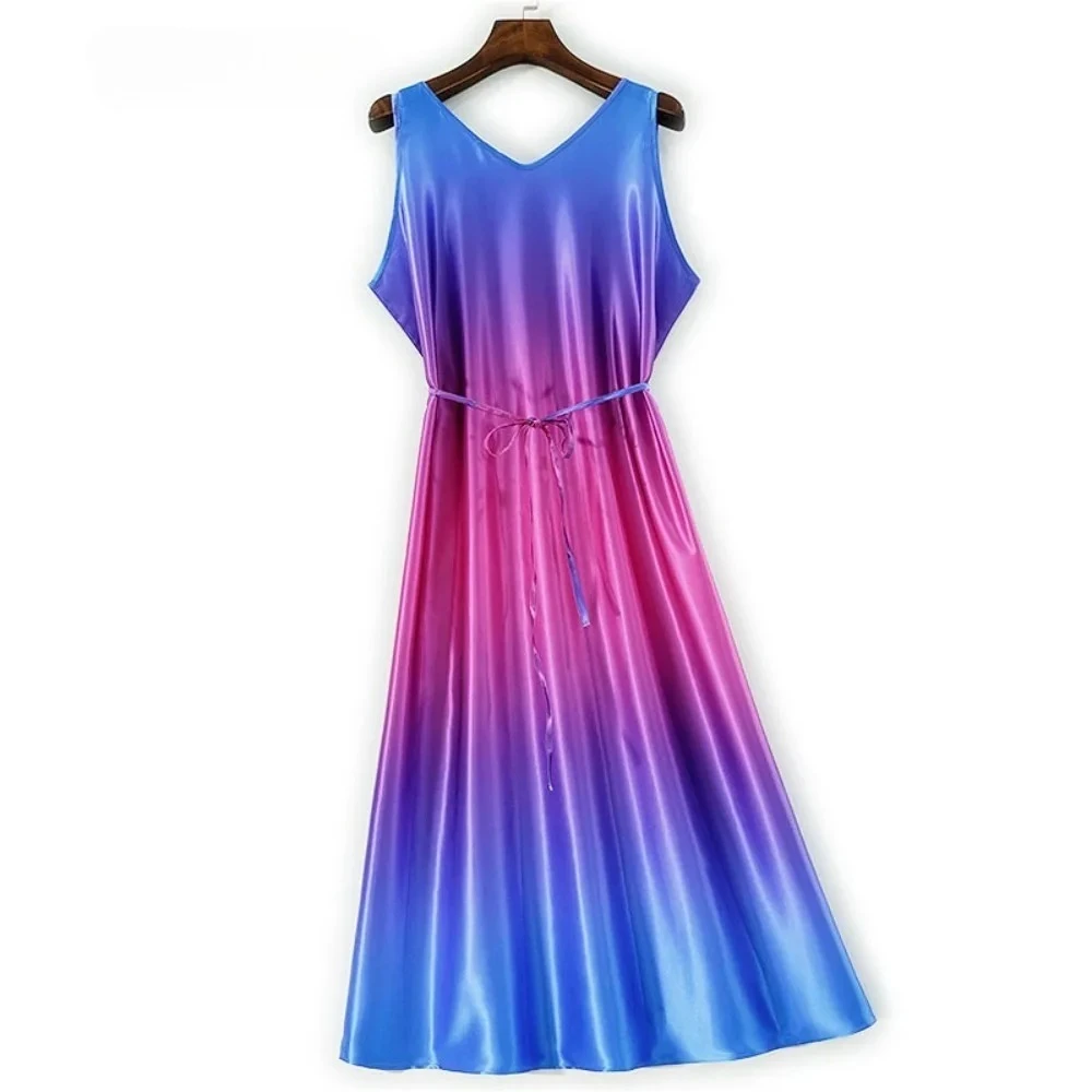 Abbigliamento da donna Sfumatura di colore 100% seta di gelso naturale Tinta unita Raso Minimalista Doppio scollo a V Senza maniche Abito gilet versatile