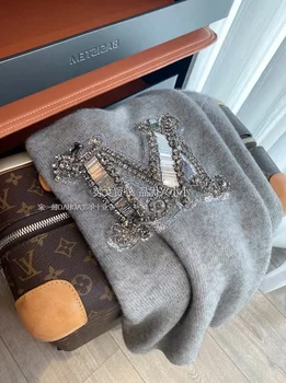 Camisola feminina de caxemira casual solta pulôveres de malha miçangas letras outono inverno bordado em torno do pescoço jumper base topo n168