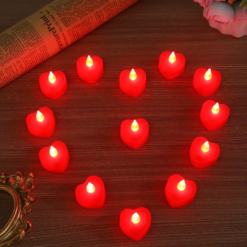 24pcs Heart Shape LED Flameless Tealight Candles Decorations For Romantic Night Valentine's Day Wedding Anniversary Or Table D