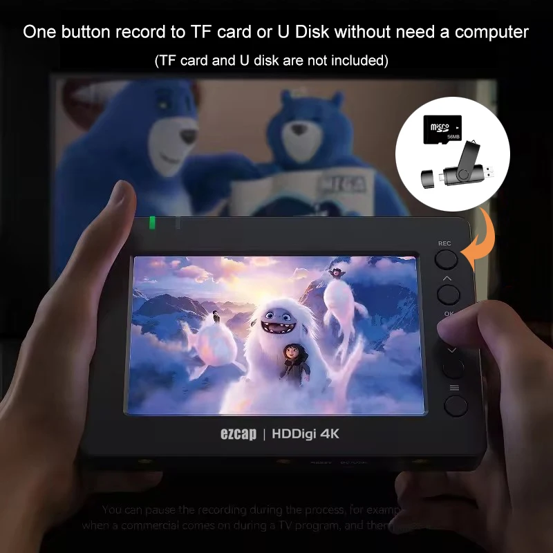 4K HDMI Video Capture Card with Screen Playback Game Recorder Independently Record To TF Card Usb Flash Disk No Need PC Computer