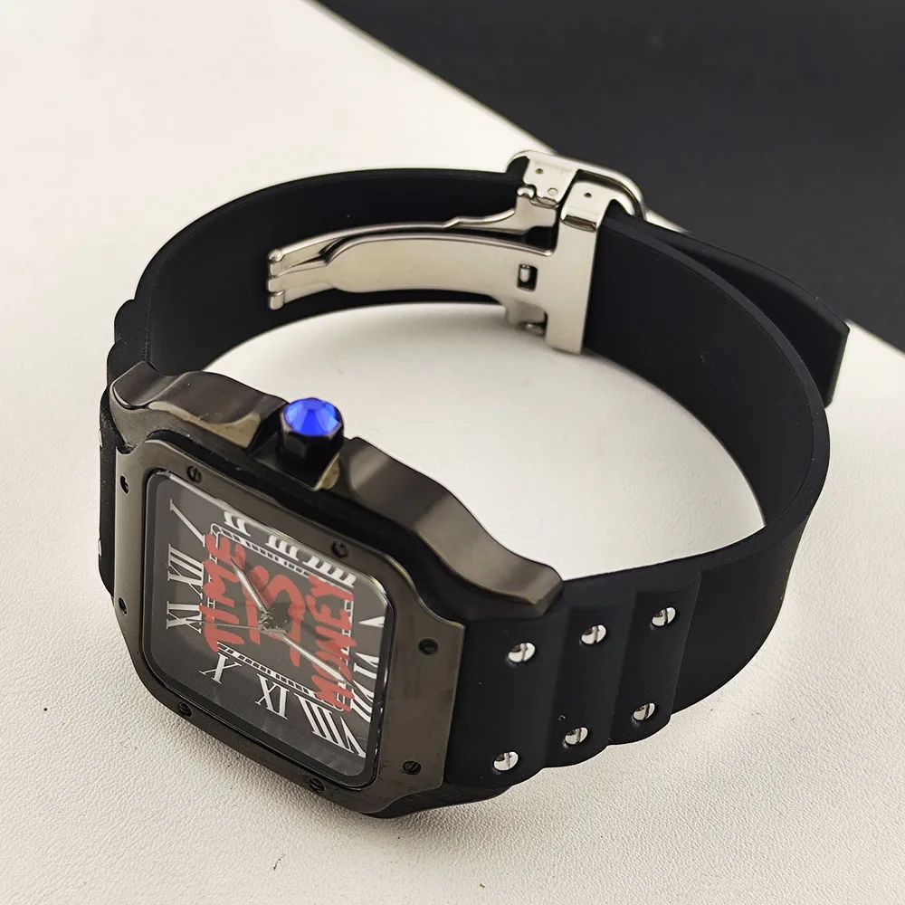 2026Hot NH35 Watch Time is Money Watch Customized Logo Men's Rubber Watch Stainless Steel Watch Square Watch NH35 Movement Watch