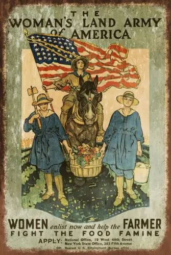 Woman's Land Army Wartime USA Advert Aged Look Vintage Retro Style Metal Sign sign