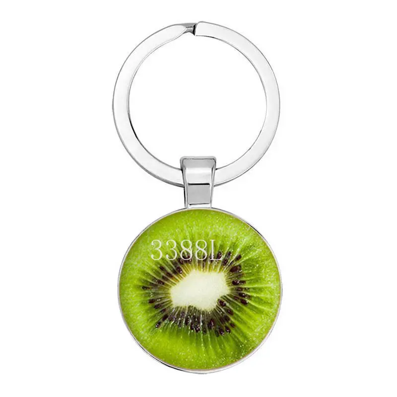 Popular Jewelry Dome Glass Alloy Keychain Fashion Fruit Theme Strawberry, Watermelon, Kiwifruit Gifts for Friends