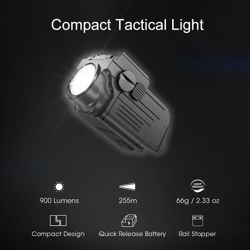 Compact Portable 900-Lumen Tactical Underbarrel LED Light 255-Meter Long-Range Beam Waterproof Shockproof Parallel Control