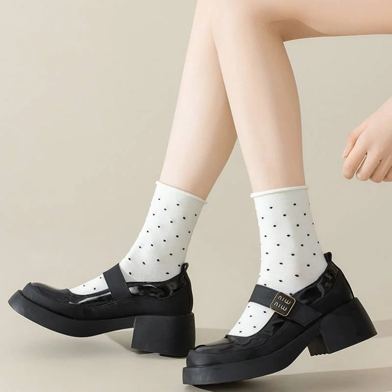 1 Paar Zehensocken für Damen, mittellange Fünf-Finger-Socken, niedliche Punkte, hochwertige Baumwoll-Crew-Socken mit separaten Fingern – Detail 5