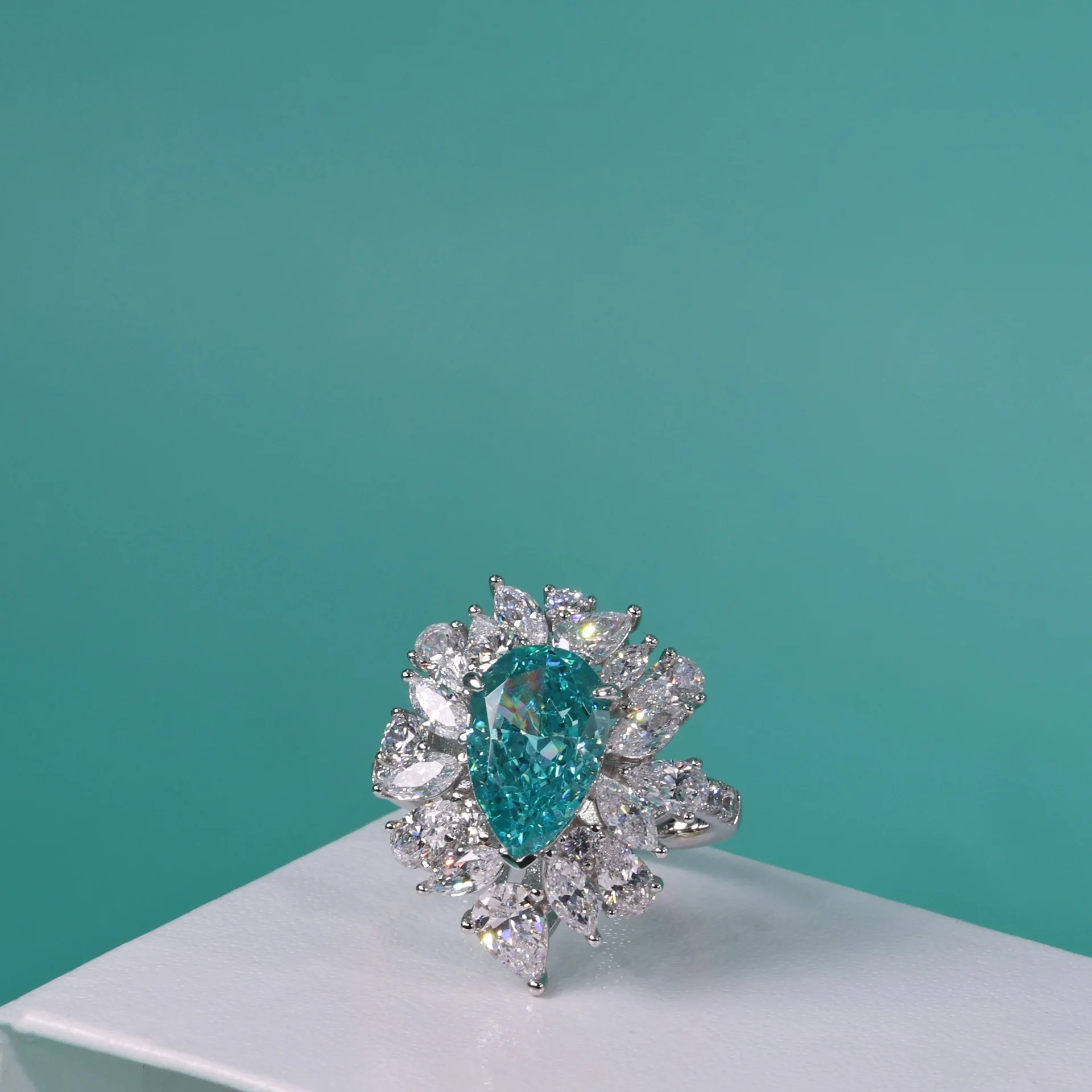 6.3ct Paraiba High Carbon Diamond s925 Sterling Silver Rings Drop Water 5A Grade Full Stone Necklace Pendant Ring Fine Jewelry