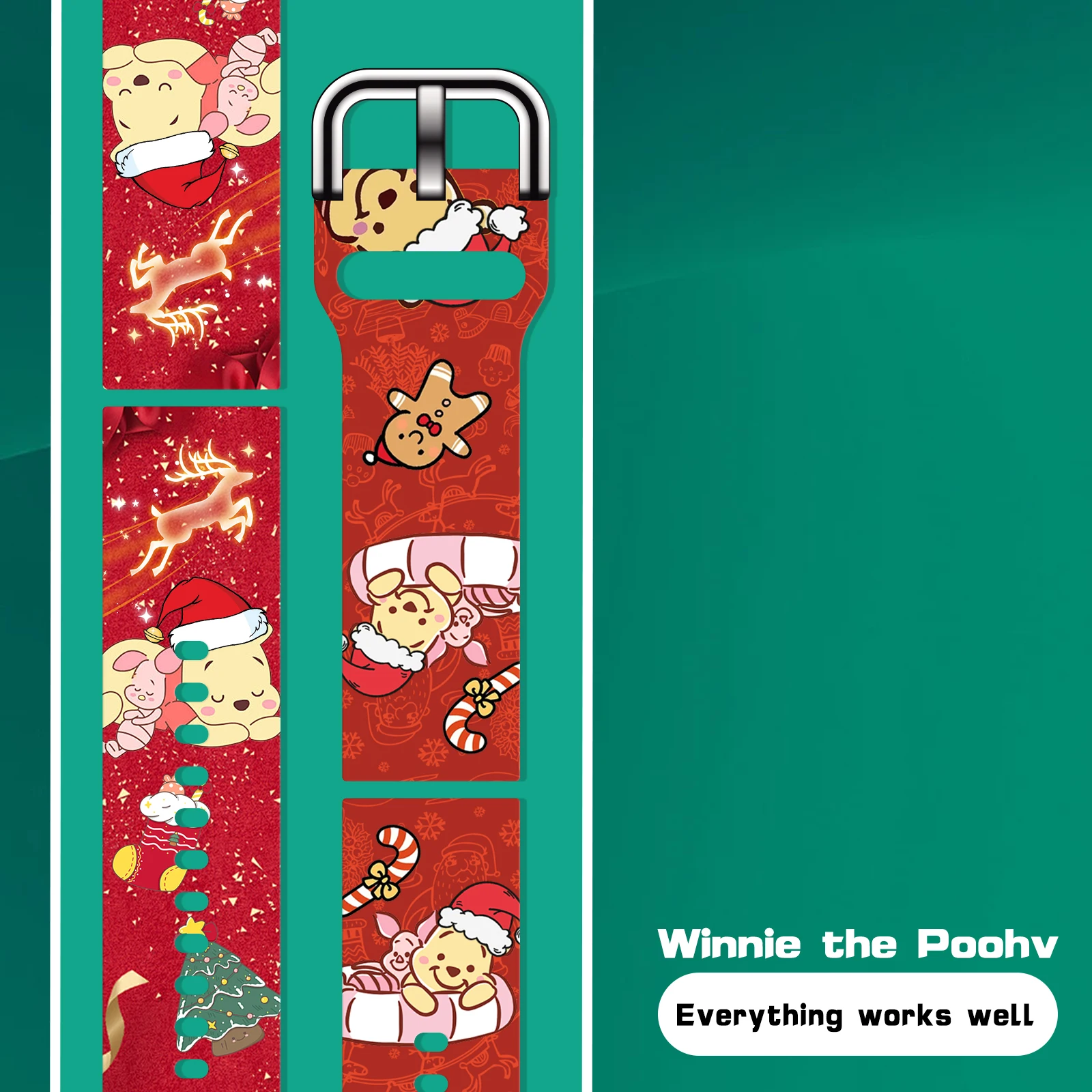 20 mm Weihnachts-Pooh-Bär-bedrucktes Armband für Samsung Galaxy Watch 7/6/5/4 40 mm 44 mm Band, austauschbares Armband für Xiaomi Amazfit