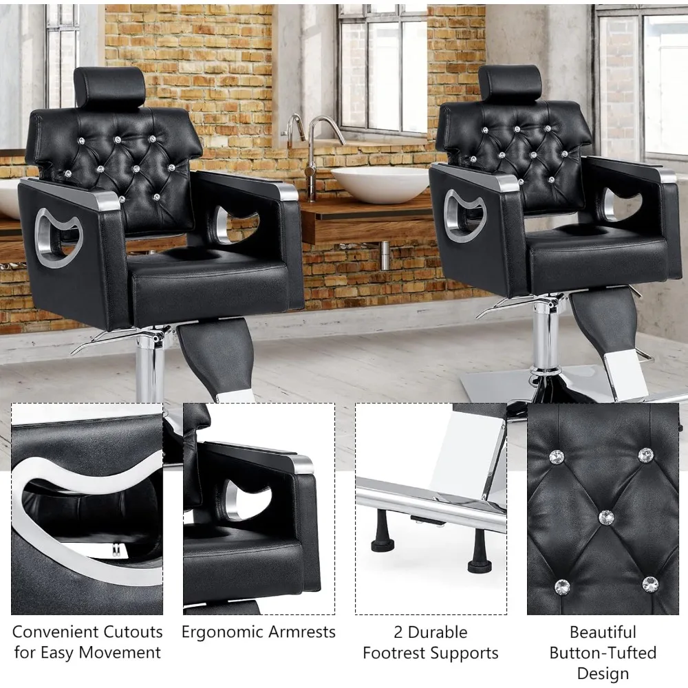 Reclining Barber Chair, Salon Chair  Heavy Hydraulic Pump, Adjustable Height,360° Swivel, PVC Leather Padded Hair Styling Chair