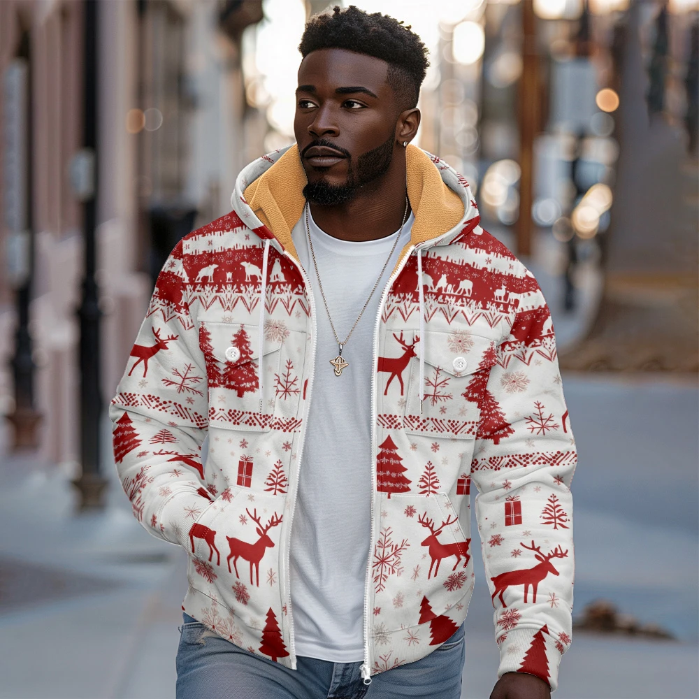 Winter Warm Christmas Cardigan Vintage Fashion Men's Comfortable Zipper Fleece Jacket for Men Chic Trendy Outdoor Loose Clothing