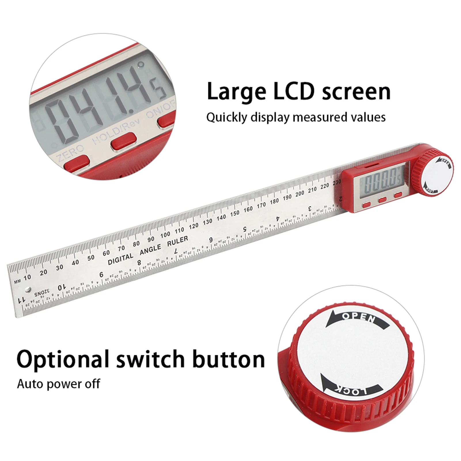 Digital Ruler Stainless Steel Electronic Ruler 360 Degree Measuring Tool for Angle Length Measurement Ruler Hand Operated Tool