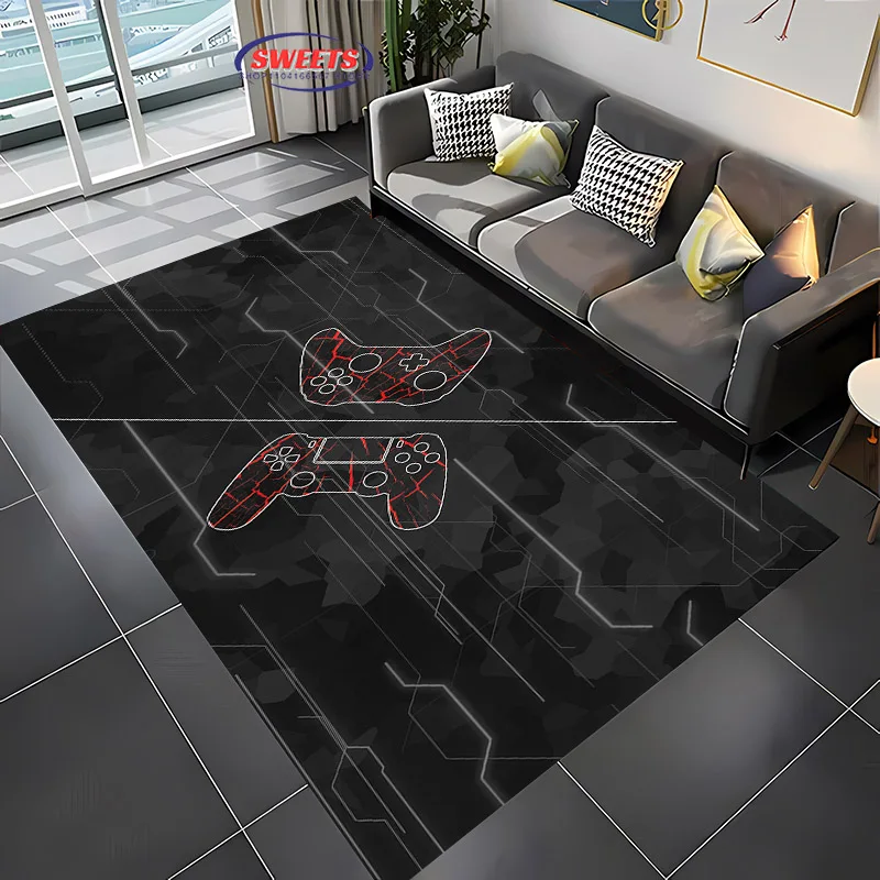 HD Home Area Gamer Rug with Game Controller Design,Non Slip Floor Tapete for Kids,Decor Carpet for Living Room Bed Playrooms Mat