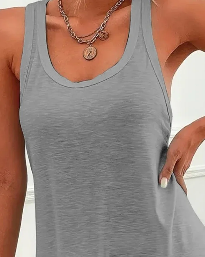 Vestidos femininos 2025 verão moda u-pescoço sem mangas casual simples diário mini colete reto vestido roupas femininas