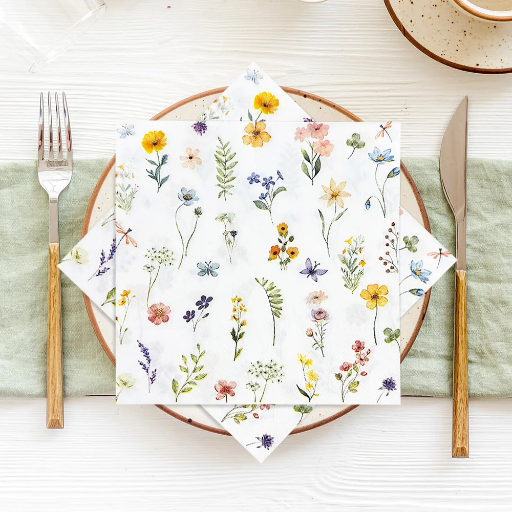 20PCS Floral Printed Disposable Paper Napkins Colorful Party Papers Napkins for Decoration Servietten Serviette Papier