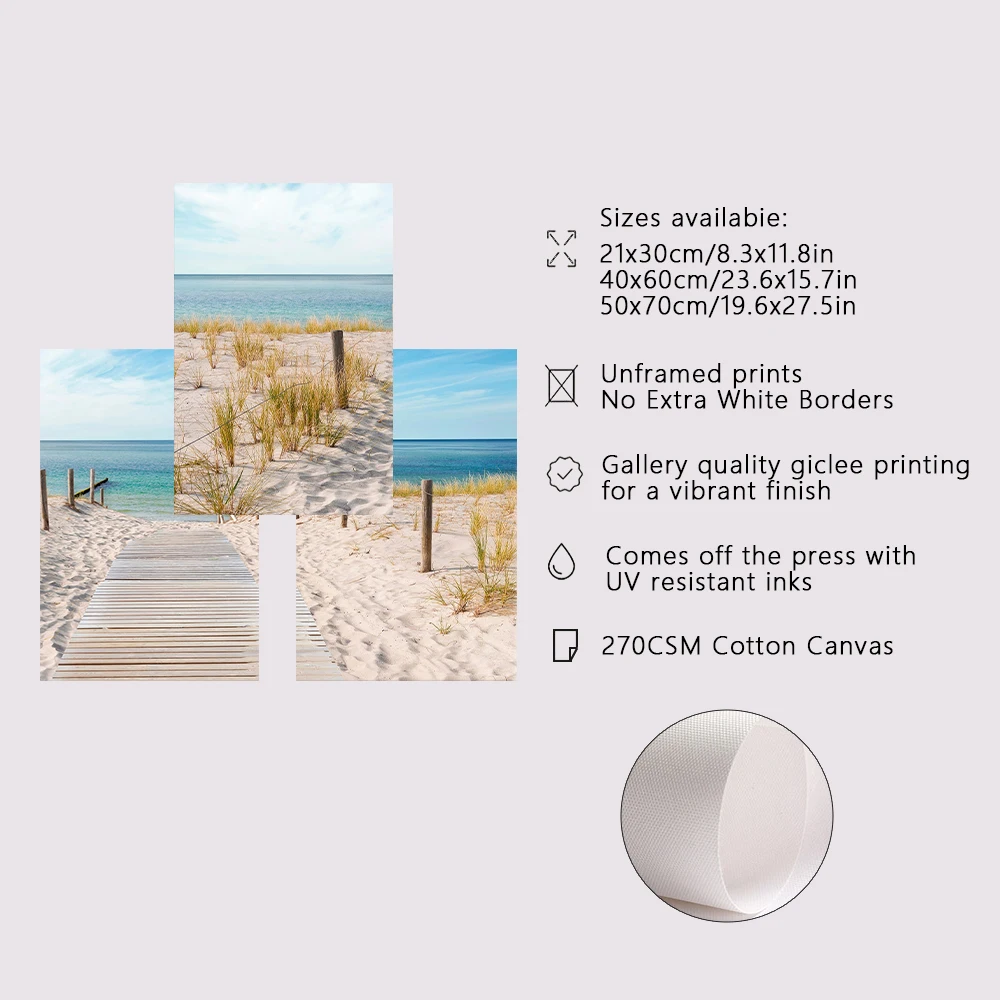 3PCS Moden Seascape Canvas Painting Towards The Sea Posters and Prints Wall Art Decorative Beach Pictures for Living Room Home