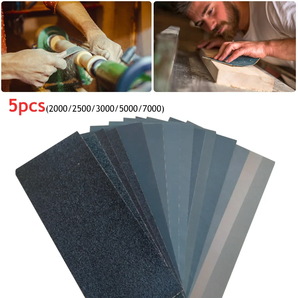 5pcs Water Sandpaper Papers Soft Paper Base 2000-7000 Car Paint Mixed Assorted Grit Wet and Dry Sandpaper #230x93mm