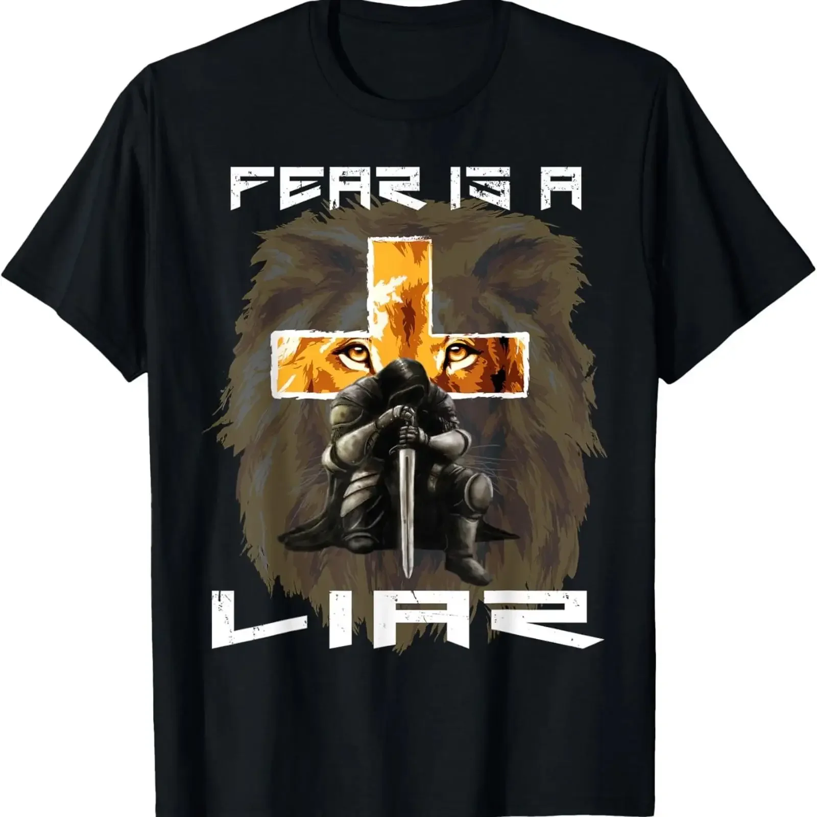 Fear Is a Liar Lion Judah Christian Religious Cross T Shirt vintage Washed Casual fashion Top For Everyday Wear homme