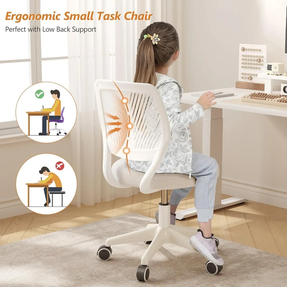 Ergonomic Adjustable Height Swivel Rolling Office Chair with Soft Mesh Cushion for Small Study and Comfortable Use