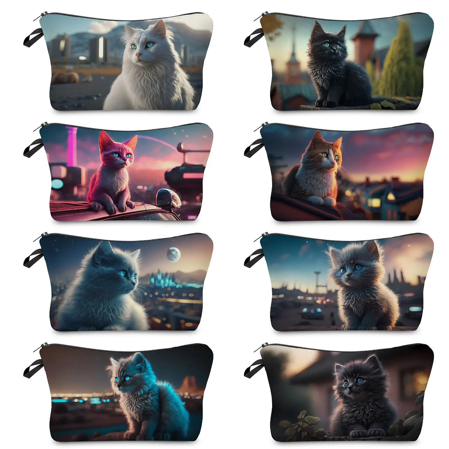 

Makeup Bag Women Fashion Cartoon Animal Printed Toiletry Bag Practical Size Tech House Cat Cosmetic Bags Travel Organizer Simple