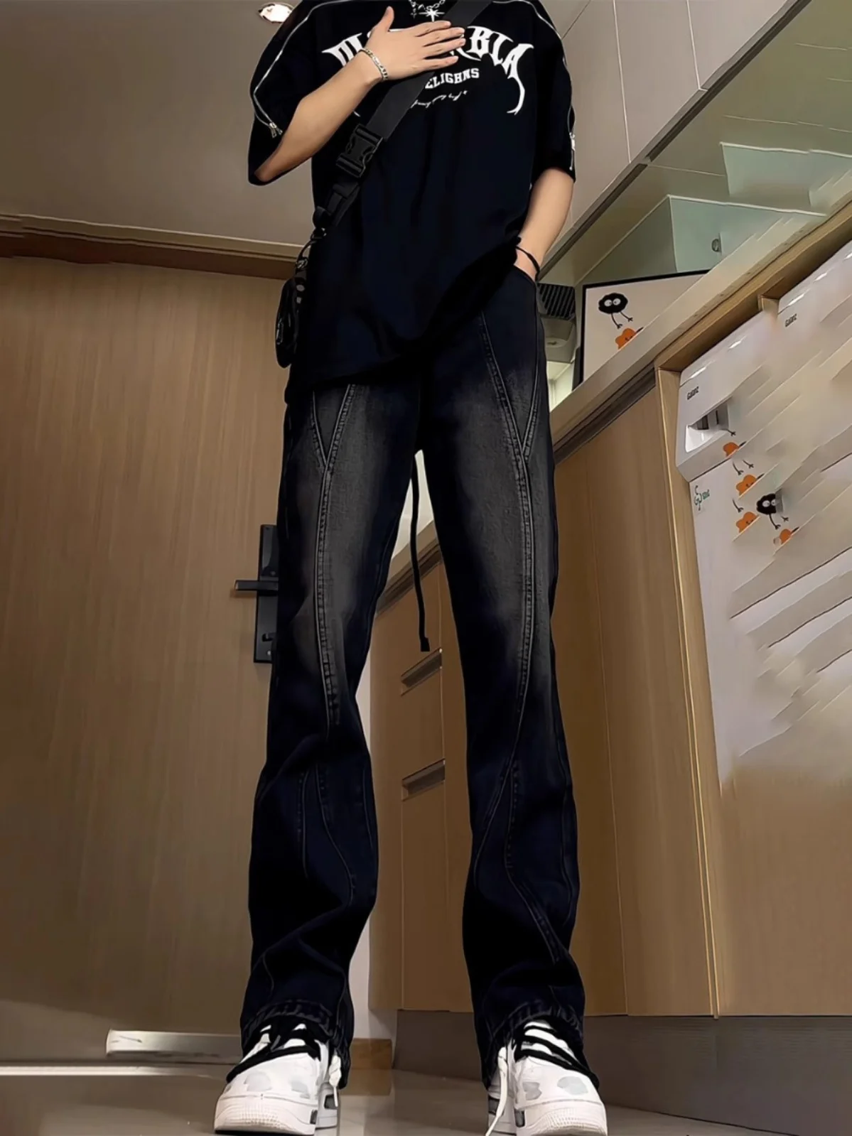 

Мужские джинсы Cleanfit Bla прямого кроя, зауженные, повседневные, с высокой талией, длинные брюки, летняя мода, американский уличный стиль