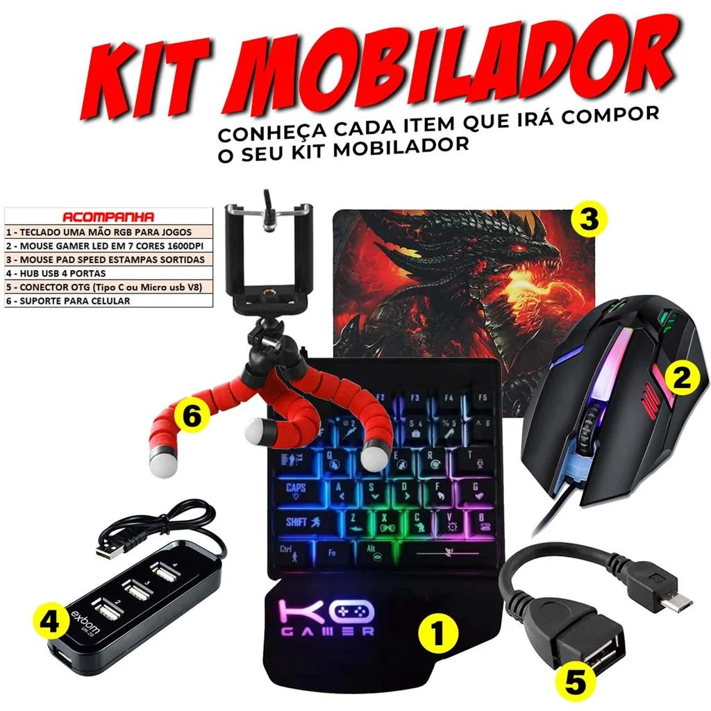 Kit Mobilador Teclado One Hand Gamer Rgb + Pad Speed Estampado + Mouse Optico 1600dpi