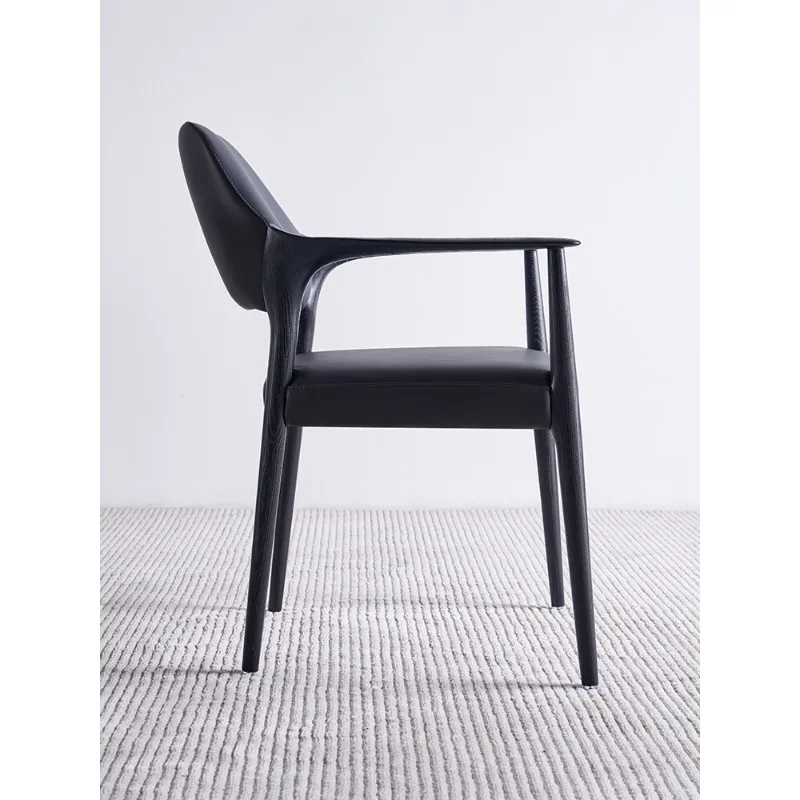 

Leather dining chair medieval master seat tea chair light luxury high-end armrest back chair high-end hotel villa