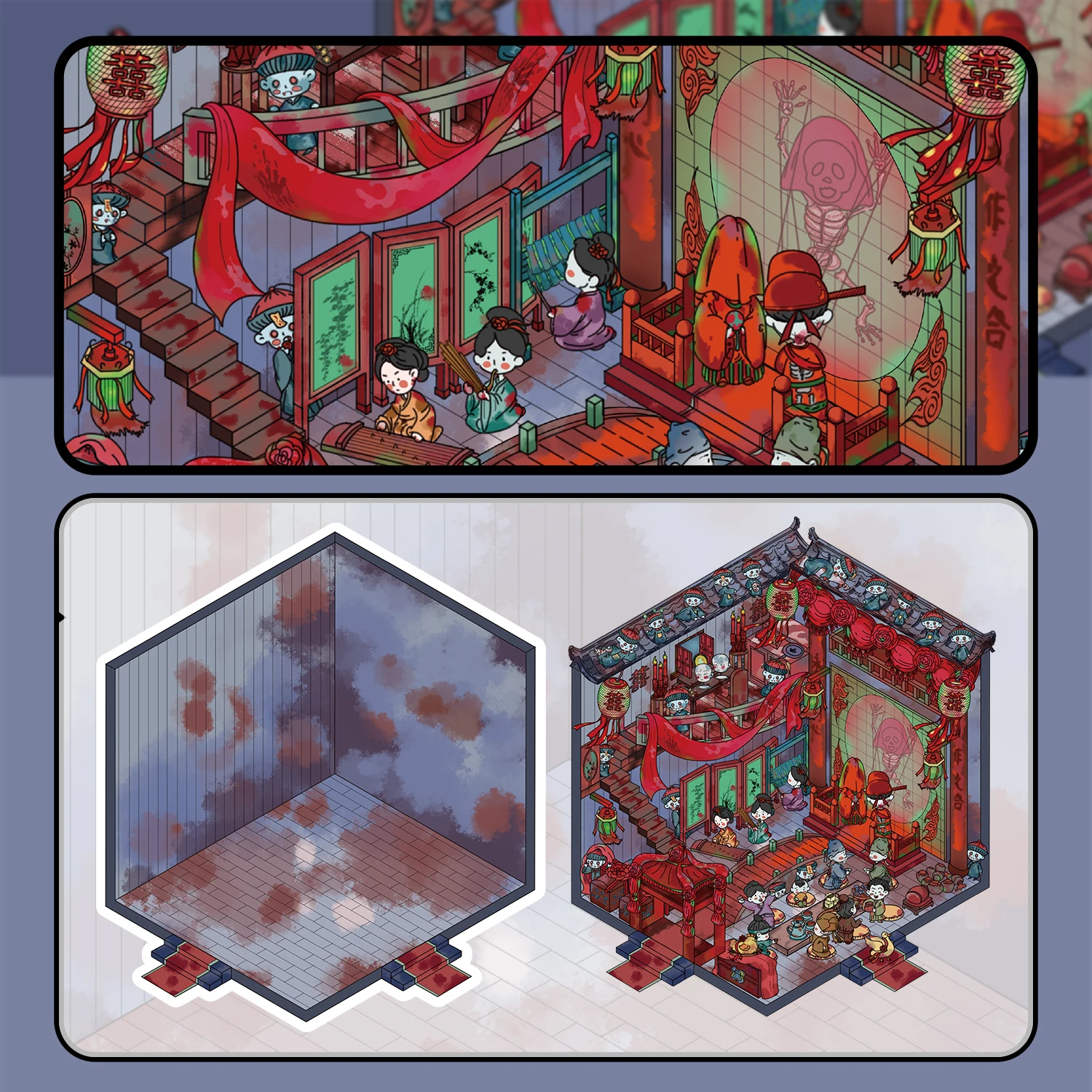 ملصقات إطلاق الضغط المنزلية المصغرة ثلاثية الأبعاد المصغرة من سلسلة Zombie Bride DIY ملصقات حفلات المناظر الطبيعية قبل القطع والقطع