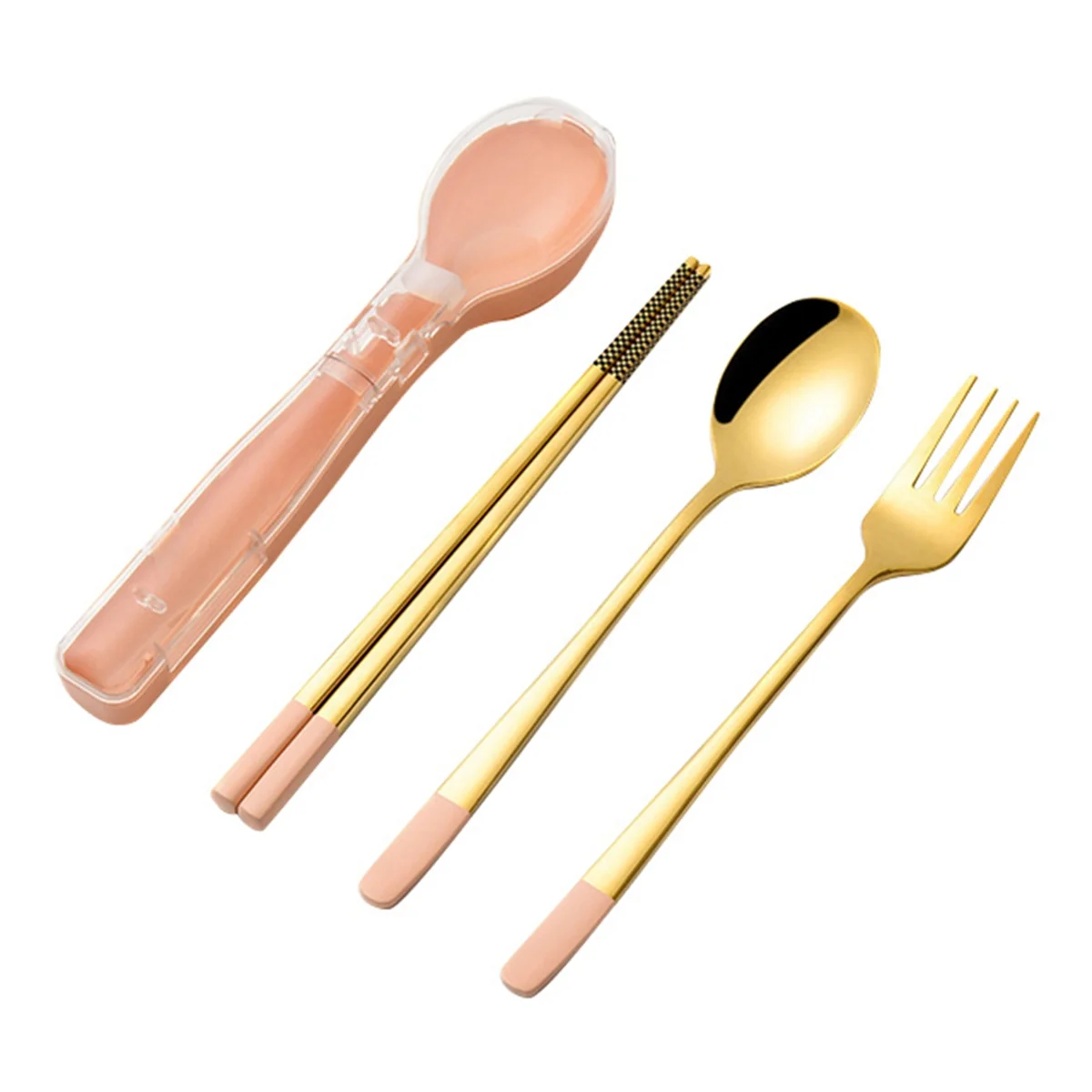 

3pcs Stainless Steel Dinnerware Set Flatware Camping Travel Sets Chopsticks Fork Spoon Cutlery Case Tableware Pink