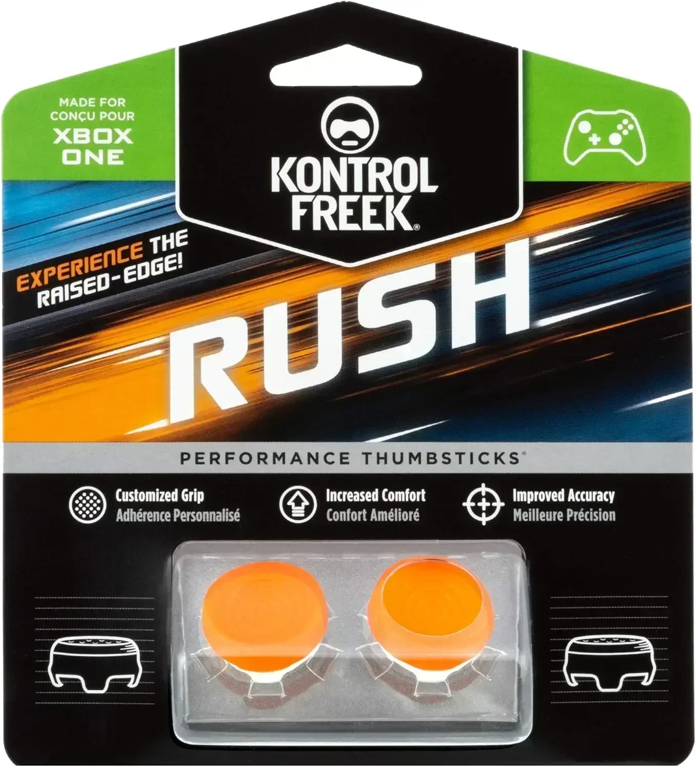 KontrolFreek Rush Performance Thumbsticks for Xbox One and Xbox Series X | Performance Thumbsticks | 2 Mid-Rise, Concave |Orange