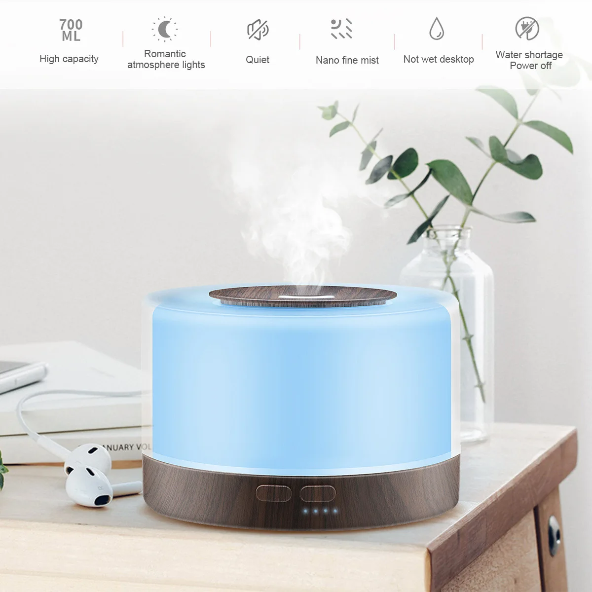 550ml Wood Color USB Aroma Diffuser Essential Oil Diffuser with 7 Color LED Lights & Remote Control USB Powered Air Humidifier