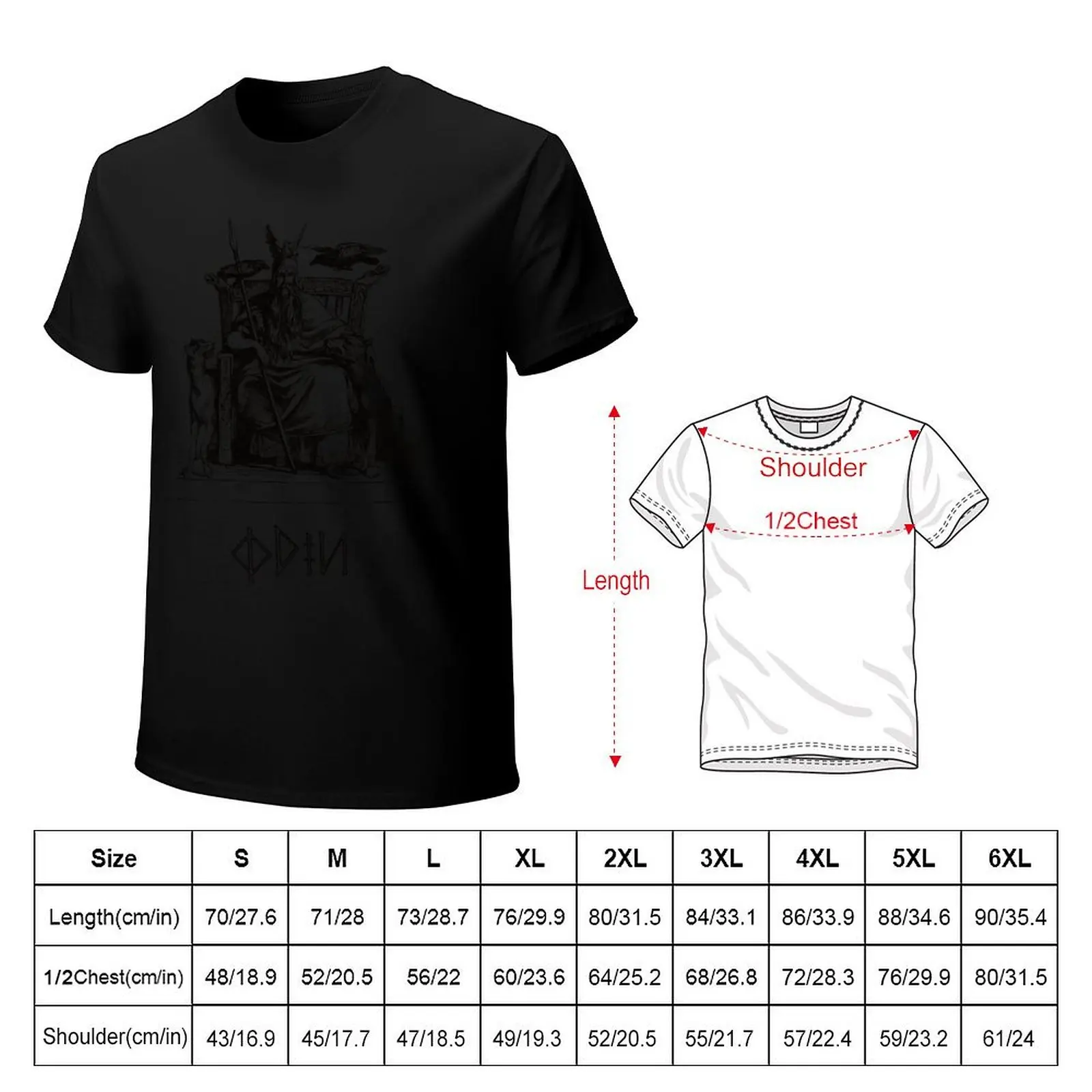 Odin on his throne engraving with Geri and Freki T-Shirt t shirts for man pack white T-Shirt