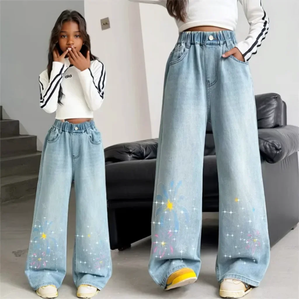 

Spring Children High Street Rhinestone Jeans with Flowers for Teen Girls 2026 New Arrival Crystal Denim Pants 5 6 8 10 12 14 Y