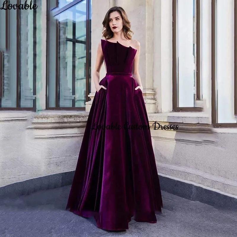 Customized فساتين سهرة A-Line Strapless Floor-Length Ruffle Luxury Evening Dresses Sleeveless Zipper Up Elegant Dresses For Wome