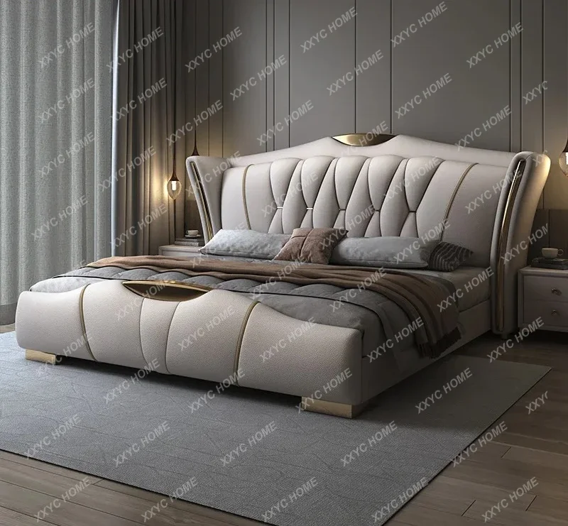 GH Light luxury leather bed leather new modern simple 1.5 meters soft bag  1.8 meters double master bed