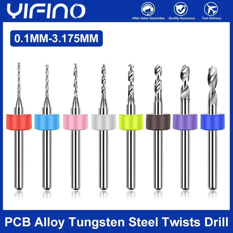 YIFINO PCB Tungsten Steel Twists Drill Miniature Small Fixed Shanl Alloy Metal Machining Drill Bit Tools (10PCS-Set) 0.1-3.175mm