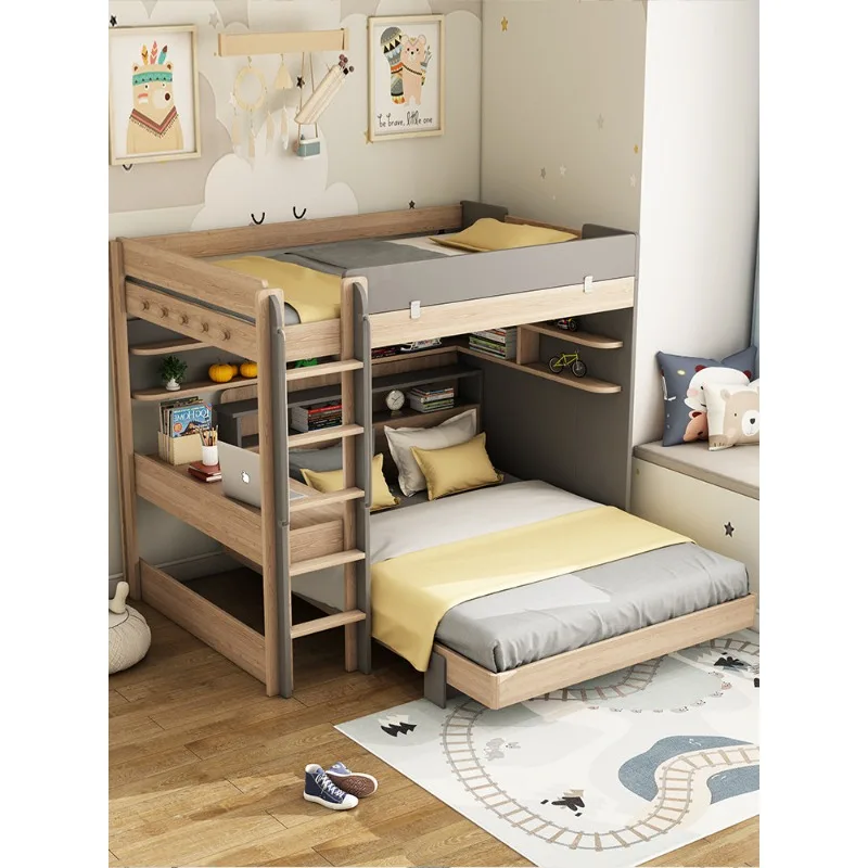 Multifunctional high and low bed under bed desk bed integrated staggered upper and lower bed combination bed