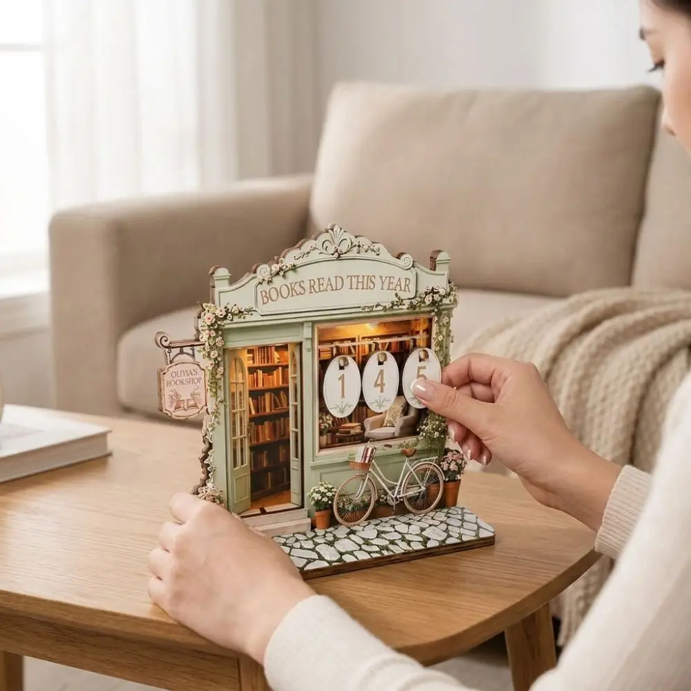 2D Flat Wooden Reading Tracker Vintage Book Calendar Book Tracker Sign Fairy House 999 Books Reading Reading Log Decor Display