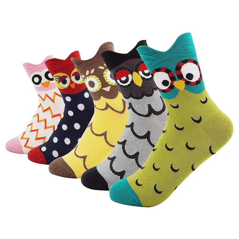 

Kawaii Socks Women Cotton Cartoon Cute Animal Owl Dot Print Happy Funny Socks Casual Middle Tube Autumn Winter Hip Hop