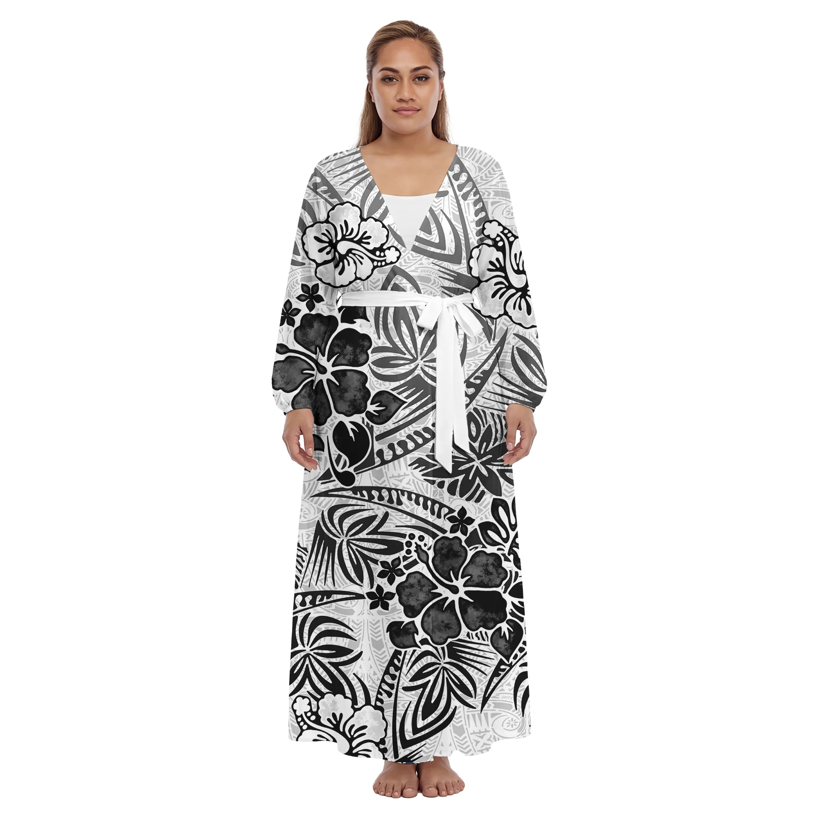 Fashion Clothes Custom Hawaii Ladies Lace-up Dress Elegant Samoan Cardigan Polynesian Women Beach Cover up Beach Wear Dress Tapa